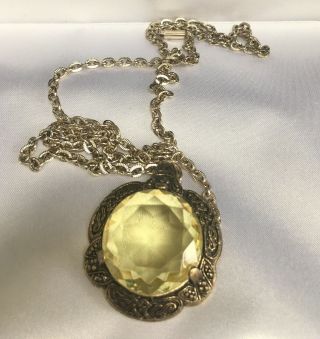 Vintage Miracle Celtic Topaz Yellow Glasss Pendant / Necklace