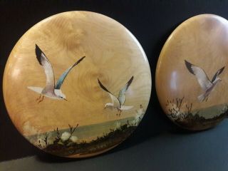 Mid Century Modern 2 Hand Painted Wall Art Wood Plaques Vintage 1970 Seagull