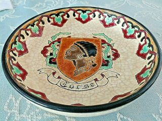 Vtg Pottery Emaux De Longwy France Decore A La Main W Corsica Badge Erly 1900s