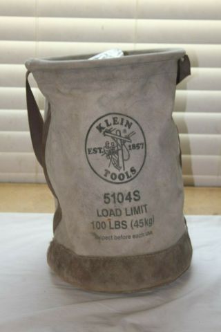Vintage Heavy Duty Klein Tools Canvas Leather Bucket Bag 5104s 100 Lbs Capacity