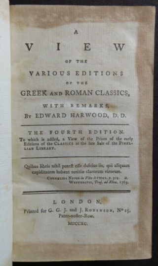 Greek & Roman Classics View Of Editions 1790 Harwood Prices