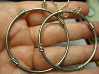 Sterling Silver 925 Estate Vintage Large Round Hook Drop Dangle Earrings