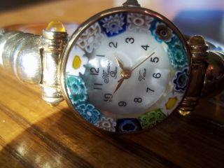 VINTAGE (?) MURANO GLASS BANGLE WATCH BROWN LUCITE NEEDS BATTERY 3