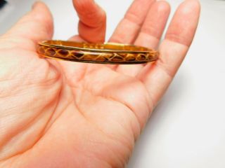 Brown Leather Faux Snake Skin Hinged Oval Gold Tone Bangle Bracelet Vintage