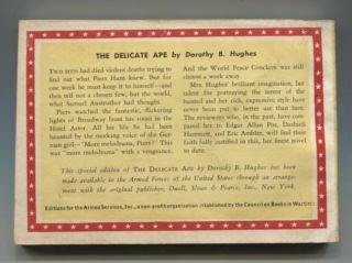 THE DELICATE APE Dorthy B.  Hughes ASE 828 Armed Services Edition 2