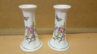 2 X Vintage Aynsley Bone China Butterflies Candlestick Holders