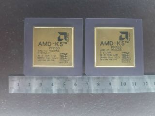 2X AMD - K5 PR 166 GOLD VINTAGE CERAMIC CPU FOR GOLD SCRAP RECOVERY 2