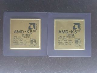 2X AMD - K5 PR 166 GOLD VINTAGE CERAMIC CPU FOR GOLD SCRAP RECOVERY 7
