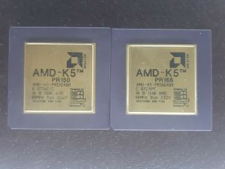 2X AMD - K5 PR 166 GOLD VINTAGE CERAMIC CPU FOR GOLD SCRAP RECOVERY 8