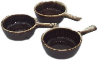 3 Vintage Mccoy - 874 - 5 Inch Brown Drip Bowls With Handles - Made In Usa