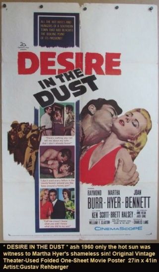 Vintage 1960 Desire In The Dust Raymond Burr,  Deep South Melodrama 1st