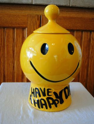 Vintage Mccoy Smiley Face Smile Happy Cookie Jar Have A Happy Day