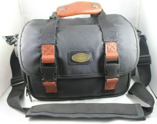 Canon Camera Bag Organizer Black/brown Leather Dslr Camcorder Carry Case Vtg