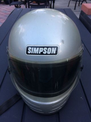 Vintage SIMPSON 1981 Model 61 - Snell 1975 - Silver Motorcycle Helmet Size 7 3/8 2