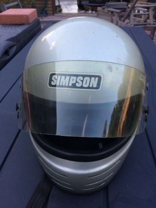Vintage SIMPSON 1981 Model 61 - Snell 1975 - Silver Motorcycle Helmet Size 7 3/8 6