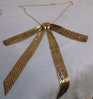 Vintage Whiting & Davis Gold Tone Mesh Bow Necklace
