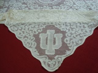 Vtg One Lace Crochet Tablecloth Indiana University Iu Scalloped 70 " X 90 " Rect