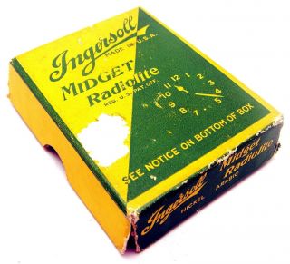 Vtg Ingersoll Midget Pocket Watch Radiolite Factory Box Nickel Arabic