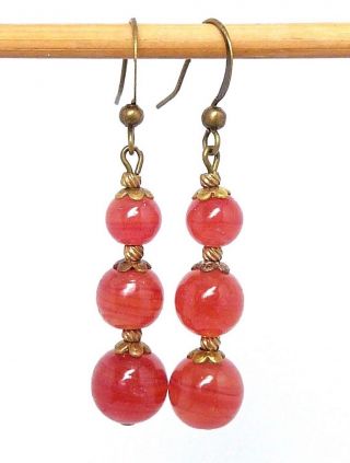 Vintage Art Deco Carnelian Glass Bead Earrings - To Match 1930s Necklaces