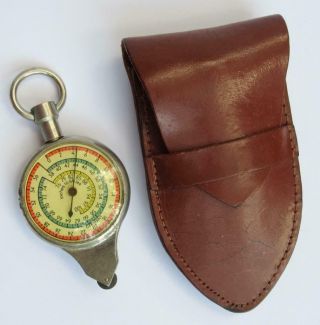 Vintage Wwii Era German Map Measuring Compass W/ Leather Case