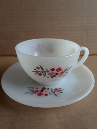 Vintage Fire King Milk White Primrose Tea Cup And Saucer