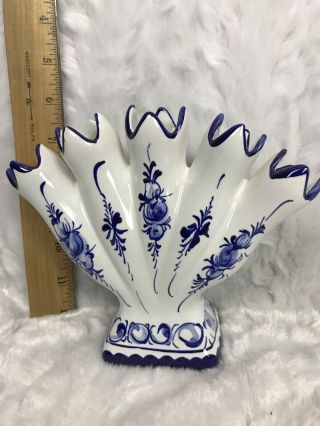 Vintage RCCL 5 Finger Tulip Bud Vase Made in Portugal Hand Painted Blue White 3