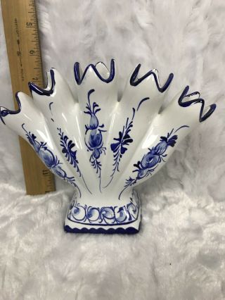Vintage RCCL 5 Finger Tulip Bud Vase Made in Portugal Hand Painted Blue White 5