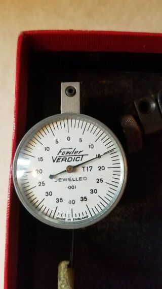 Vintage Fowler Verdict T17.  001 Dial Test Indicator Machinist Tool - Orig Box