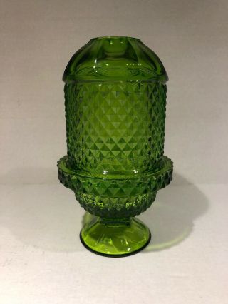 Vintage Viking Glass 2 - Piece Glimmer Green Diamond Point Fairy/candle Lamp