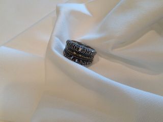 Vtg Judith Jack 925 Sterling Silver Real Marcasite Gemstone Wide Ring Size 8