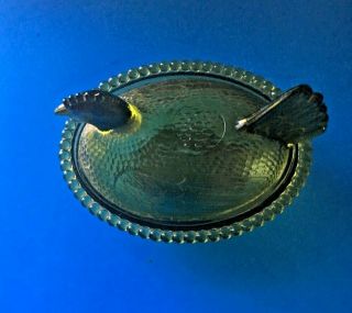 Vintage Indiana Green Depression Glass Chicken / Hen On Nest Covered Candy Dish
