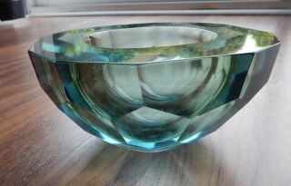 Vintage Murano Glass Faceted Geode Bowl - Blue & Yellow