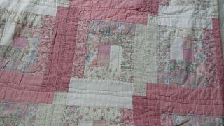 Vintage Handmade Hand Quilted Shabby Chic Pink Floral Quilt Full Queen