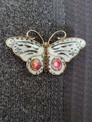 Vintage Hroar Prydz Norway Sterling Guilloche Enamel Butterfly Pin Brooch