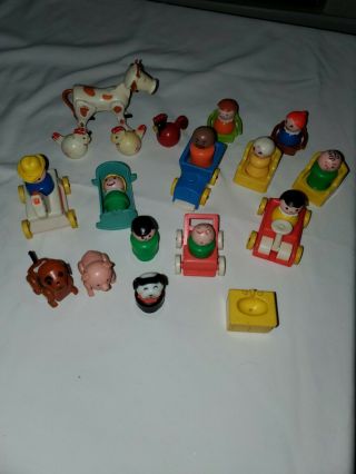 Vintage Fisher Price Little People Farm Animals " Dog,  Cow,  Pig,  Chickens,  More