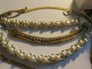 Vintage Necklaces 3 Total Pearl Demi W/bracelet,  Mesh Rhinestone & 24 Inch Chain