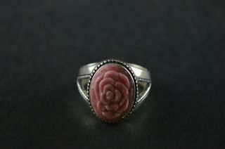 Vintage Sterling Silver Dome Ring W Pink Rose Stone - 12g