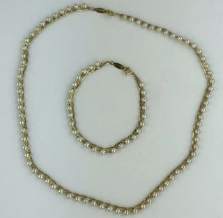 Vintage Napier Gold Tone Pearl Bead Necklace Bracelet Set Delicate Styling
