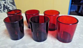 6 Vintage Ruby Red Glass Cups 2 1/2 " Double Shot Glasses