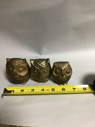 Vintage Brass Owl Family Set Of 3 Very Paperweight Figurine Collectible