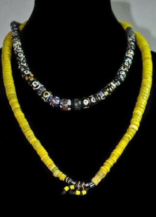 Vintage Ethnic Necklace From Nagaland,  Hand Strung Heishi Discs In Yellow