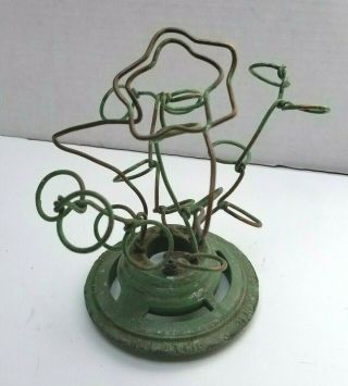 Vintage Talavera Copper Star Wire Flower Frog Primitive Chippy Green Metal Old 2