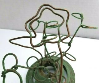 Vintage Talavera Copper Star Wire Flower Frog Primitive Chippy Green Metal Old 3