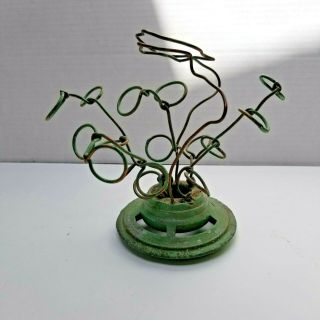 Vintage Talavera Copper Star Wire Flower Frog Primitive Chippy Green Metal Old 5