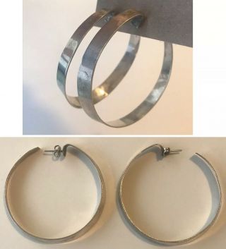 Vintage Designer Signed Modernist Sterling Silver Large 2” Hoop Post Earrings