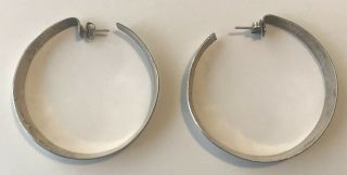 Vintage Designer Signed MODERNIST Sterling Silver Large 2” HOOP Post Earrings 6