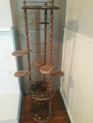 Vintage Spindle Twist Wood Plant Stand Pedestal 58 1/2 Tall
