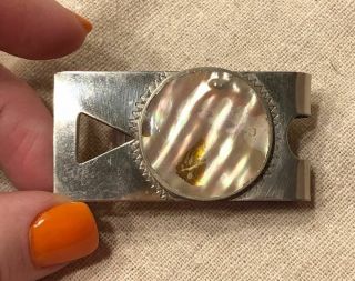 Vtg Sterling Silver Abalone Shell Money Clip - - Made In Mexico - - 16g