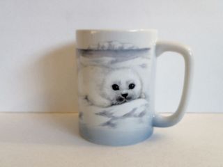 Otagiri Coffee Mug Baby Seals Blue Grey White Porcelain Vtg Euc