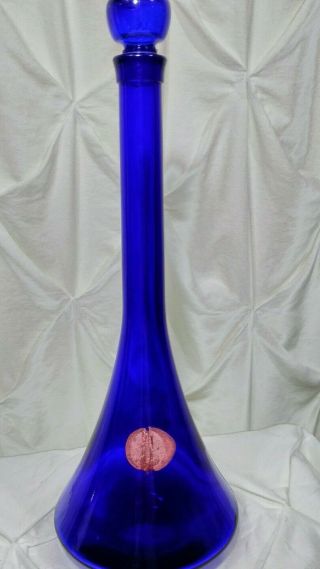 Vintage Cobalt Blue Glass Genie Bottle Decanter W/stopper Tall 14 "